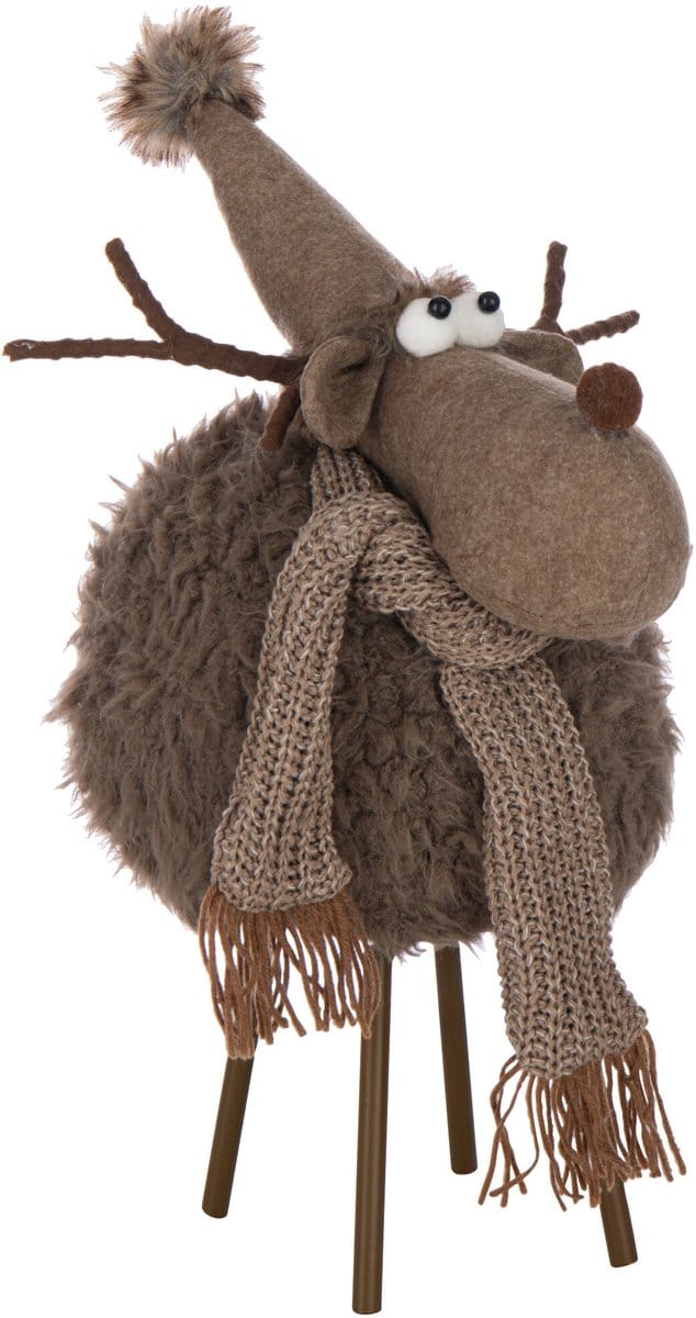 J-Line figuur Rendier Hoed + Sjaal - polyresin - bruin - large