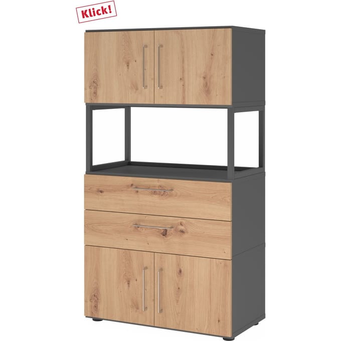 FlexWall | 4 OH | 2x deuren + laden + frame | met verstelbare poten - Grafiet/Essen-Eik