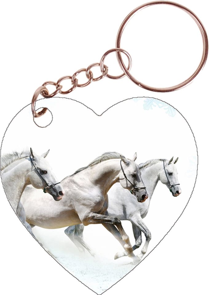 Sleutelhanger hartje 5x5cm - Witte Paarden in Galop