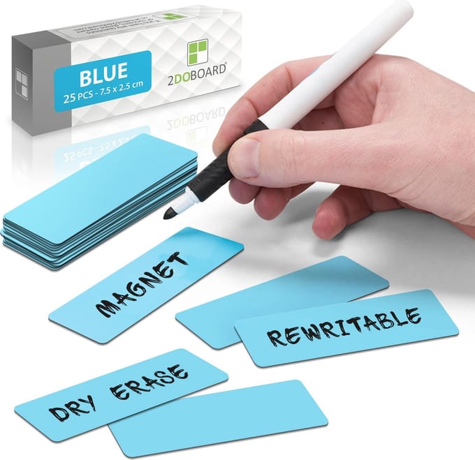 25 Whiteboard Magneten Balk 7,5 x 2,5 cm Blauw - Herschrijfbaar