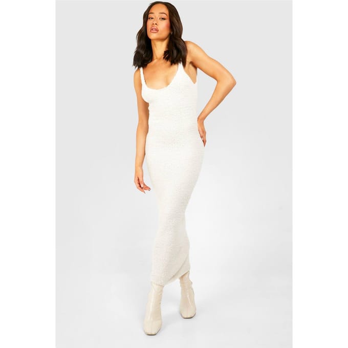 boohoo Dames Teddy Soft Knit Scoop Midaxi Jurk | Ivoor | Maat: Medium