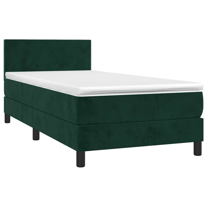 vidaXL - Boxspring - met - matras - en - LED - fluweel - donkergroen - 80x200 - cm