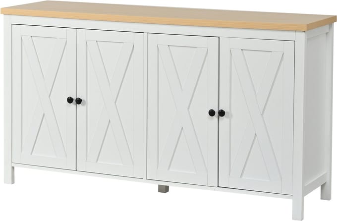 Dressoir Wit - Moderne MDF Opbergkast Voor Hal - Witte Buffetkast Met Verstelbare Planken - 140x40x78 cm - Opbergen - Woonkamer Wit