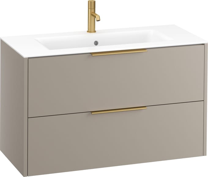 Saqu Lima badmeubel incl. mat witte keramische wastafel 100x46x61cm mat greige – messing greep