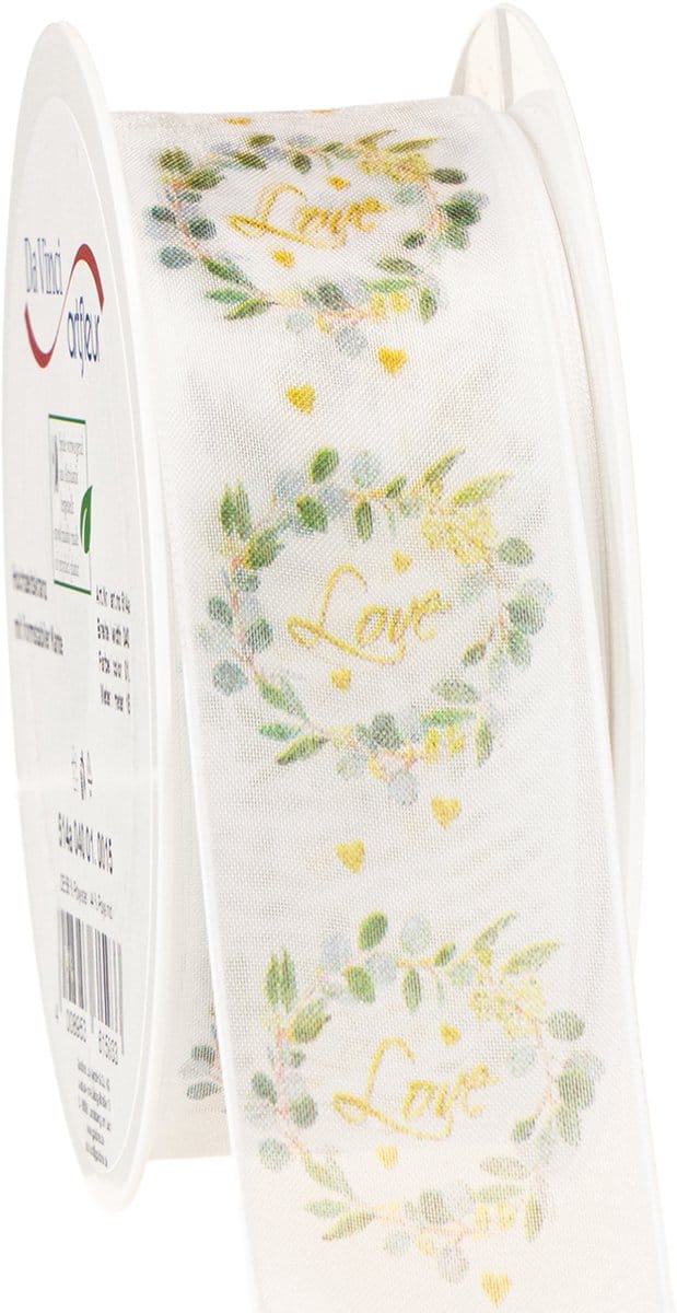 Organza lint bruiloft decoratie lint "Love" wit 40mm 15m
