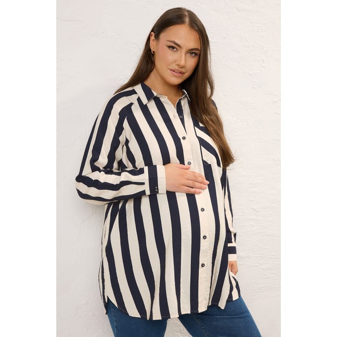Bump It Up Maternity Gestreept Overhemd Met Lange Mouwen In Donkerblauw Size 48