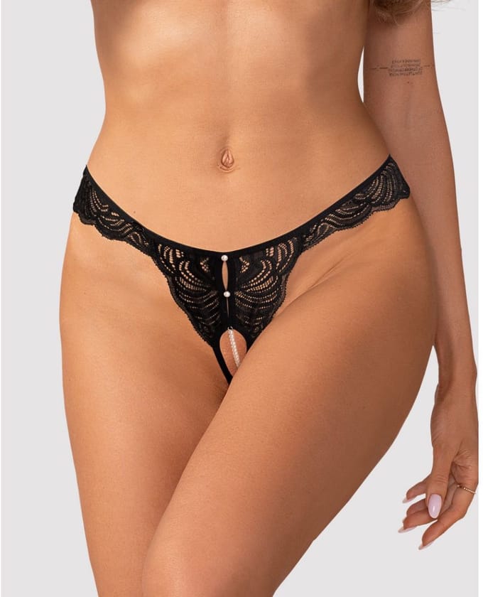 Obsessive - Trinise Open Kruis String - Zwart