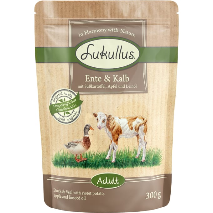 6x300g Natuurkost Graanvrij Eend & Kalf Lukullus Hondenvoer