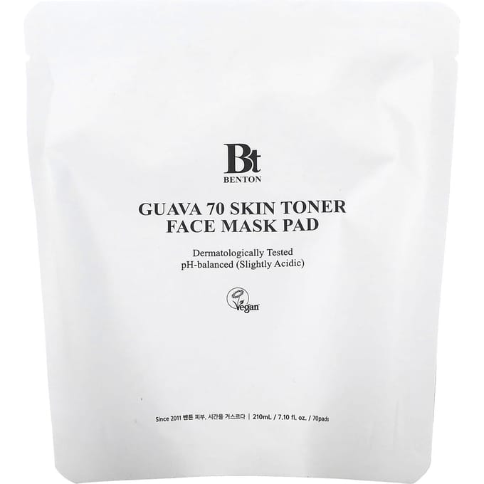 Benton, Guava 70 Skin Toner Beauty Face Mask Pads, 70 sheets, 7.10 fl oz (210 ml) black