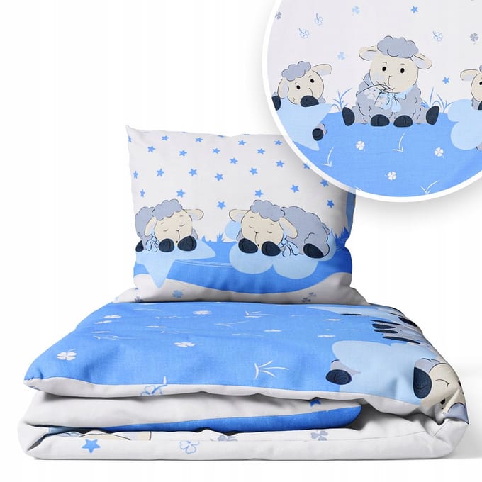 Kinderbeddengoed 160x100cm, 2-delig, 100% Katoen, Vrolijk Schaap Blauw