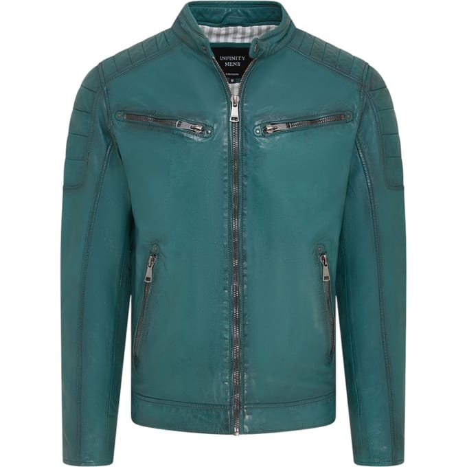 Heren Groen Modern Klassiek Leren Gewatteerd Bikerjack - Derry