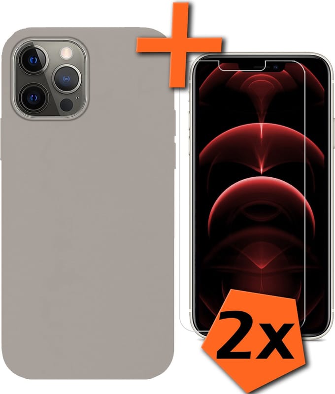 Hoes - Met 2x Screenprotector - Geschikt voor Apple iPhone 14 Pro Max - Sterk & Shockproof - Back Cover - Siliconen Case - Telefoon Hoes - Grijs