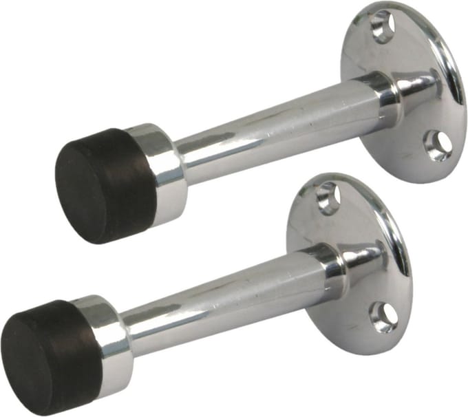 AMIG Deurstopper/deurbuffer - 2x - 75mm - muurbevestiging - verchroomd messing
