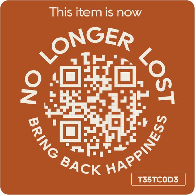 NoLongerLost - Stickers (x2) - Slimme Sticker groot vierkant - Roestbruin - Unieke QR code - Tracking
