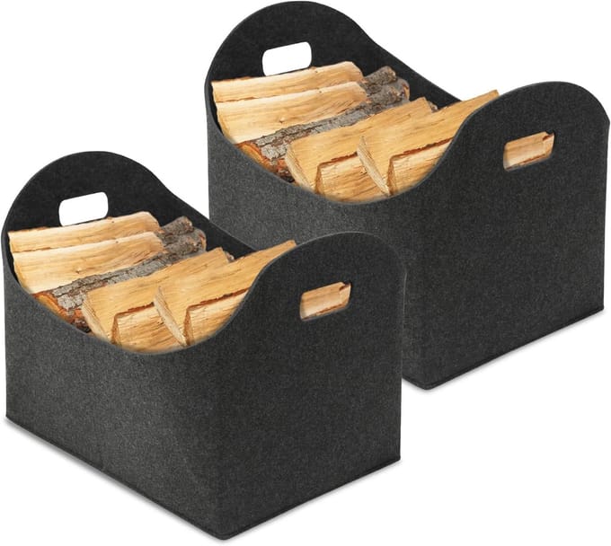 Set van 2 Houten Handvatten Viltmanden - Multifunctionele Opbergmanden