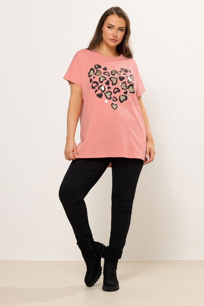 Yours Oranje Tshirt Met Hart En Luipaardprint Size 44