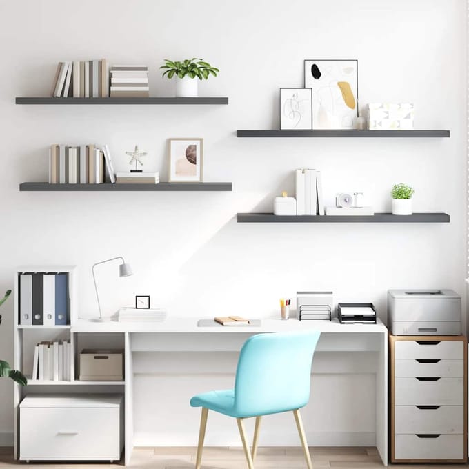 vidaXL - Wandschappen - zwevend - 4 - st - 120x23,5x3,8 - cm - MDF - hoogglans - grijs