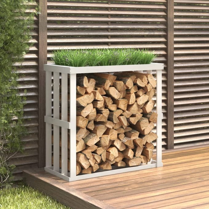 vidaXL - Houtblokhouder - 108x52x106 - cm - massief - grenenhout - wit