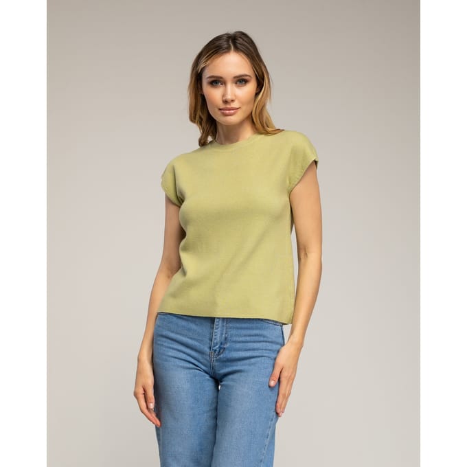 Mouwloze effen gebreide top met een ronde hals.