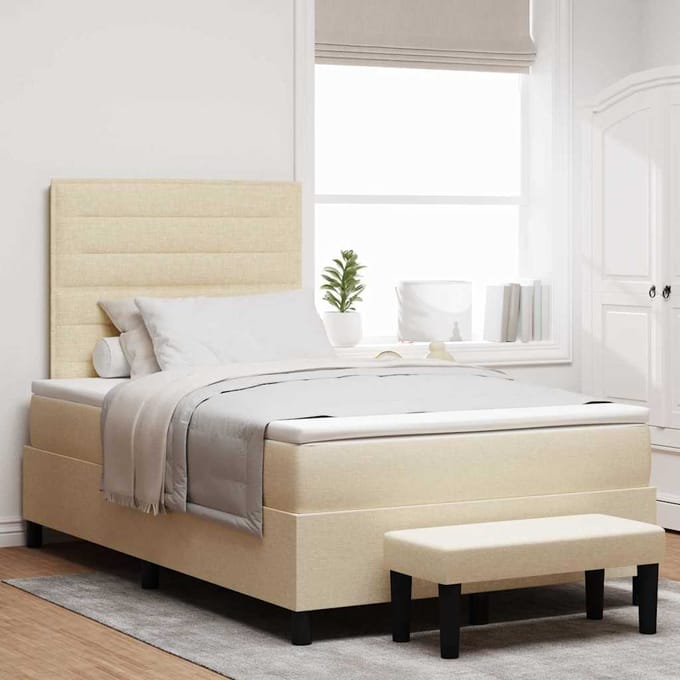 vidaXL - Boxspring - bed - met - hoofdeinde - Crème - 120 - x - 190 - cm - Stof