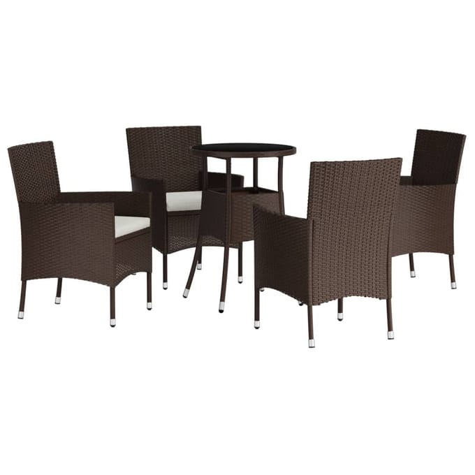 vidaXL - 5-delige - Bistroset - met - kussens - poly - rattan - bruin