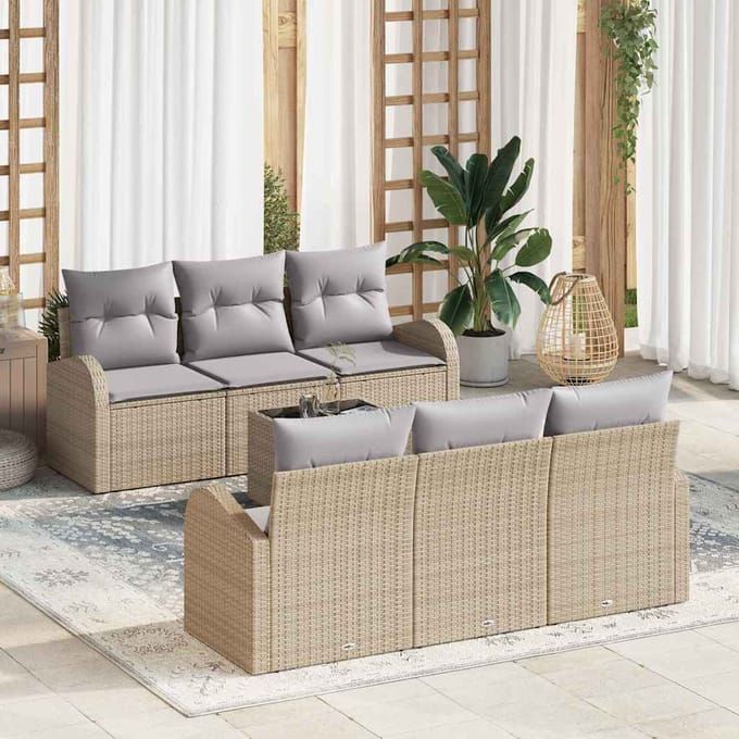 vidaXL - Tuinbank - Set - 7 - st - Beige - poly - rattan