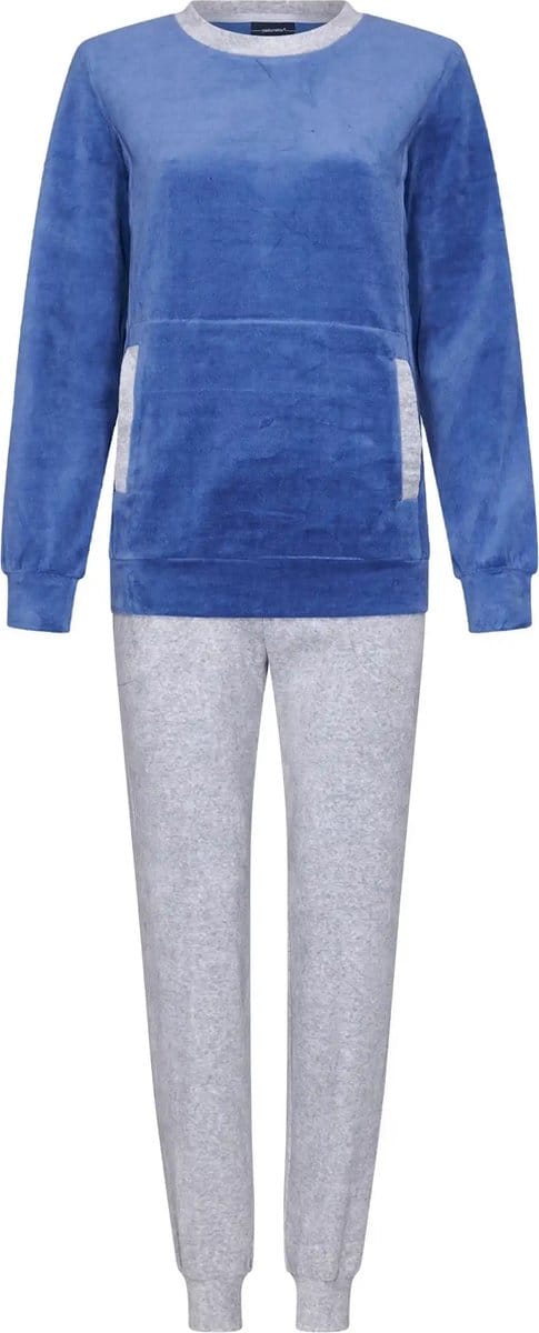 Pastunette Pyjama Set - Nightflowers - Blauw / Grijs - Velours - Maat 38
