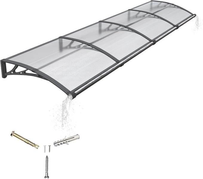 Sterke Polycarbonaat Luifel voor Deur, Raam en Veranda - Met Ingebouwde Regengoot