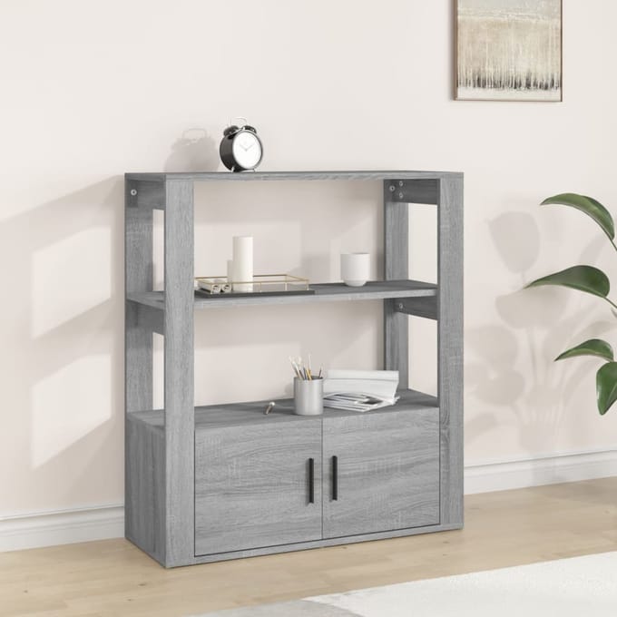 vidaXL - Dressoir - 80x30x90 - cm - bewerkt - hout - grijs - sonoma - eikenkleurig