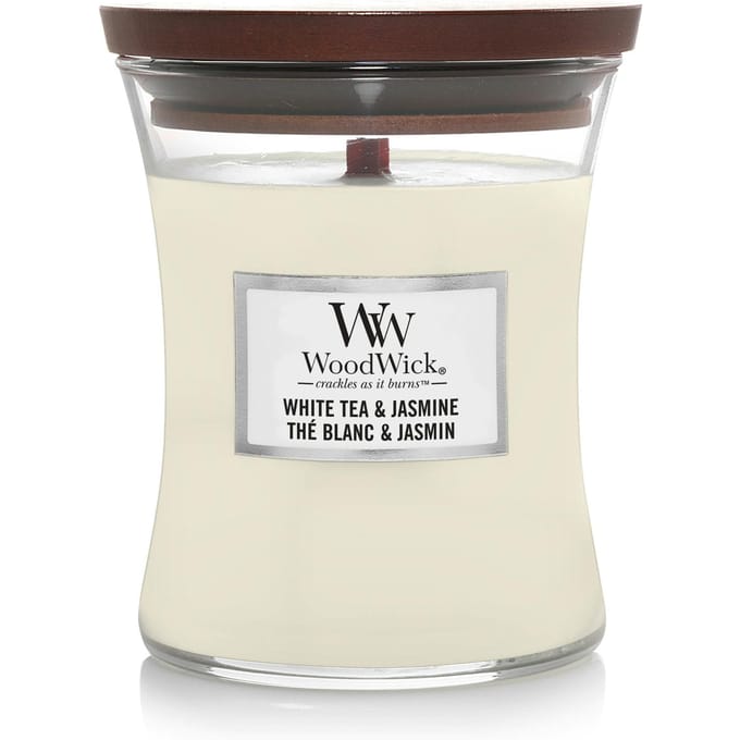 WoodWick Hourglass Medium Geurkaars - White Tea & Jasmine - 60 branduren