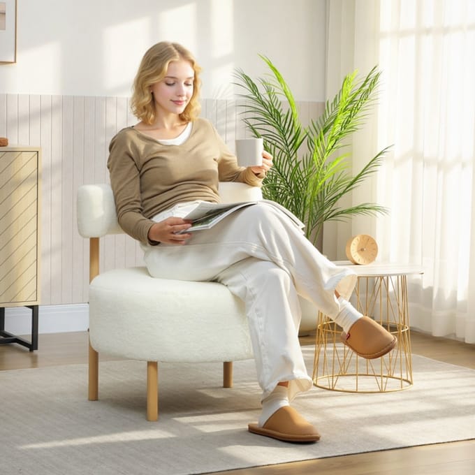 REDOM - Fauteuil - Gebogen Rugleuning - Modern - Voor Woonkamer - Polyester - Crèmewit - 67 X 67 X 71 Cm