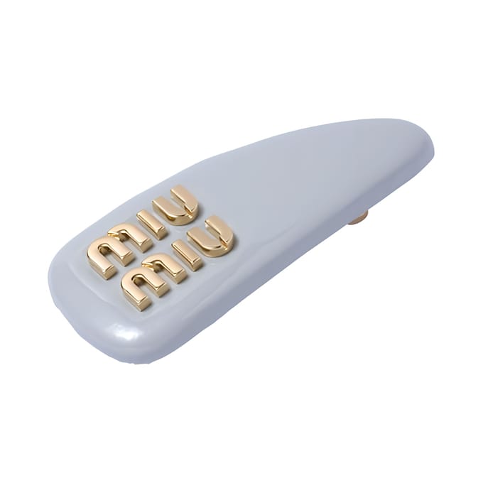 Miu Miu Décoration Lettre Logo 3D Clip Cheveux Cuir Métal Accessoires Femmes Gris 5IF092_069_F0591 Basic Packaging-Box Not Included