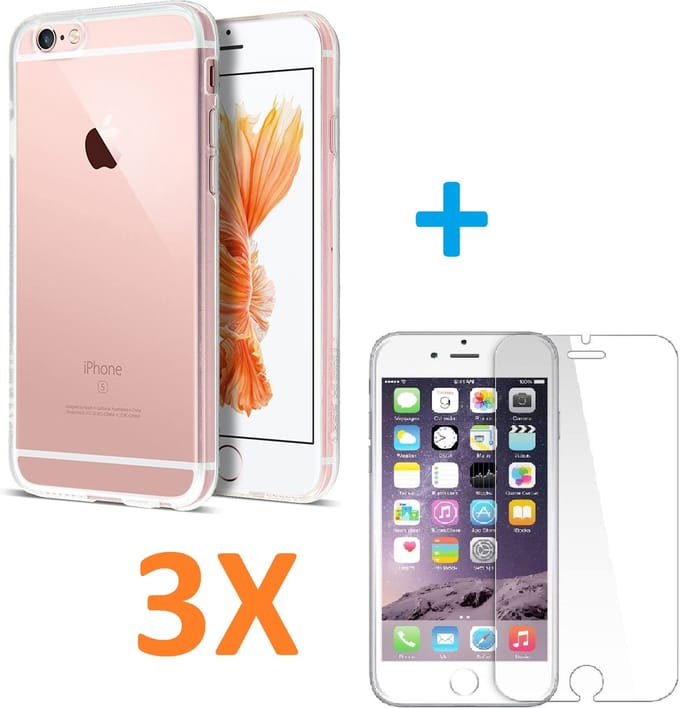 Soft TPU Transparant hoesje Silicone Case + 3 stuks Glas Screenprotector -  Geschikt voor: iPhone 7 Plus / 8 Plus