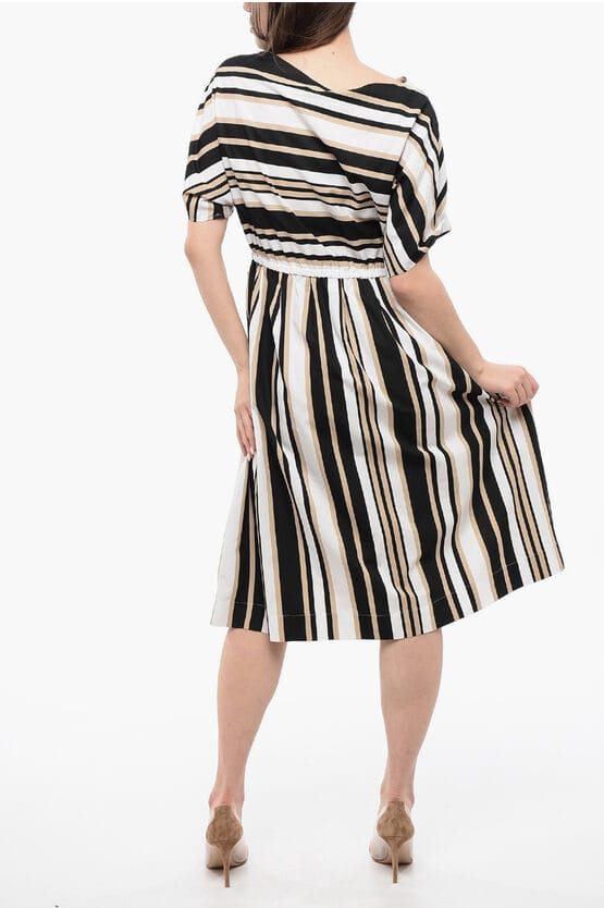 Kleurblok gestreepte SCULLY uitlopende jurk in beige, wit en zwart