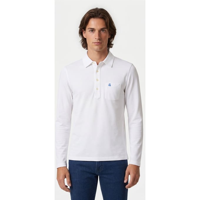 Brooks Brothers Knit Long Sleeve Polos White Größe: M | Longsleeves Outlet | Herren | Weiß