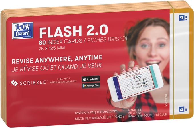 Oxford Flash 2.0 - Flashcards - Blanco - A7 - Oranje rand - 80 stuks