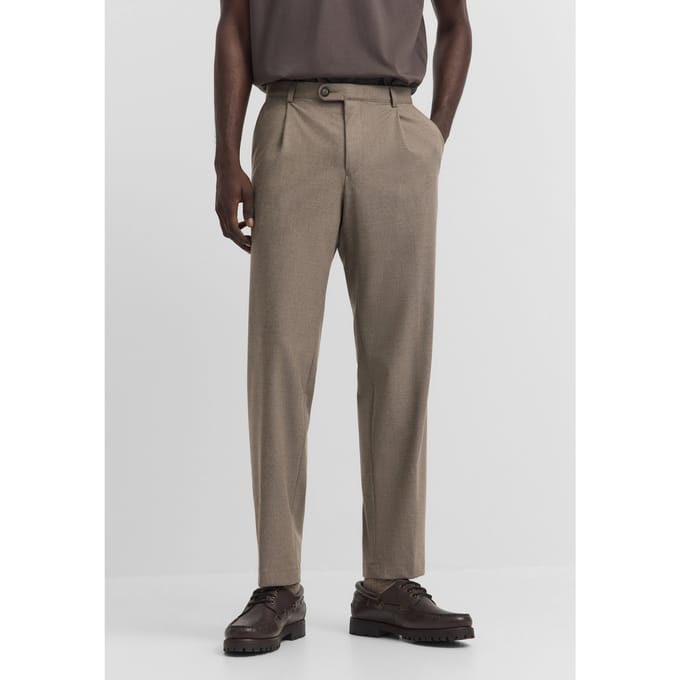 Bugatti Herren Broek met plooien Elio Relaxed Fit in flanell-look
