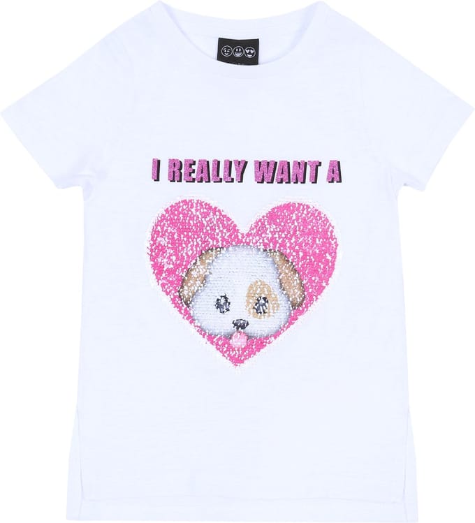 Wit T-shirt met hartje van variabele pailletten