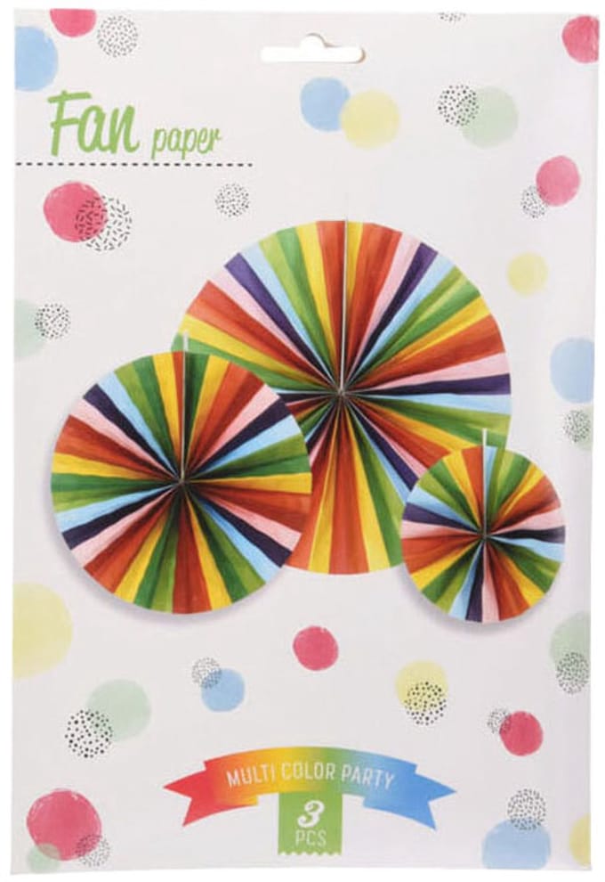 Waaier papier decoratie multi kleuren set van 3 feest speelgoed.