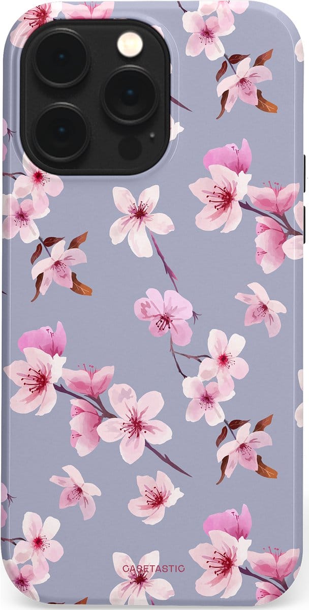 Casetastic hoesje geschikt voor Apple iPhone 14 Pro Max - MagSafe - Dubbellaagse bescherming - Bloemsem Bries - Fashion Case - Zilver Lichtroze Lila