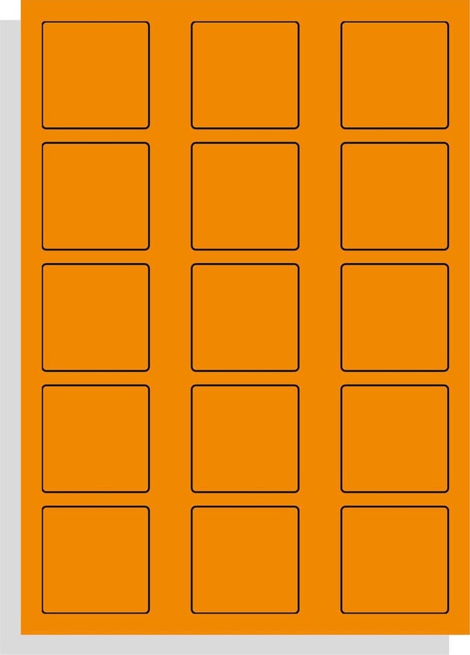 A4 Laserprinter etiketten - 50 x 50 mm vierkant - oranje radiant - 100 vel per doos