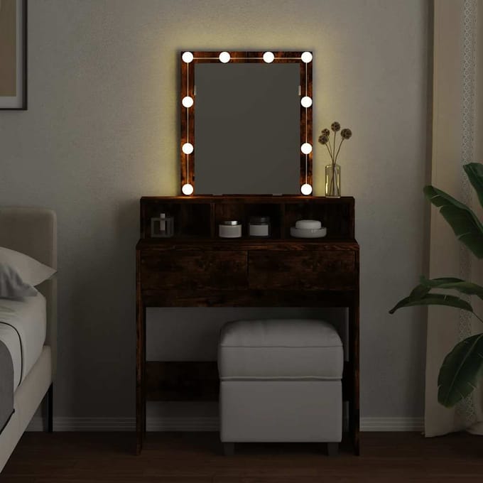 vidaXL - Kaptafel - met - LED - 80x41x144,5 - cm - gerookt - eikenkleurig