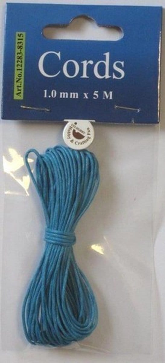 Waxed Cotton Cord, round, 1,0mm, Turquoise, 5mtr.