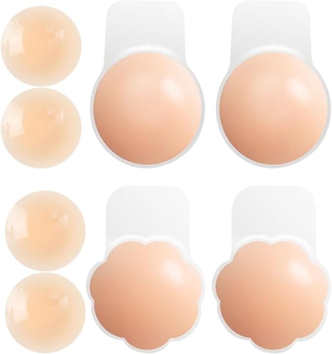 4 Paar Onzichtbare Herbruikbare Nipple Covers voor Strapless Beha's en Jurken in Nude Kleur