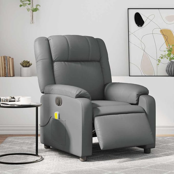 vidaXL - Massagestoel - verstelbaar - elektrisch - kunstleer - grijs