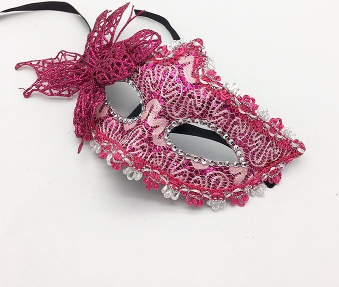Venetiaans Masker - Vlindermotief - Stof - DonkerRoze
