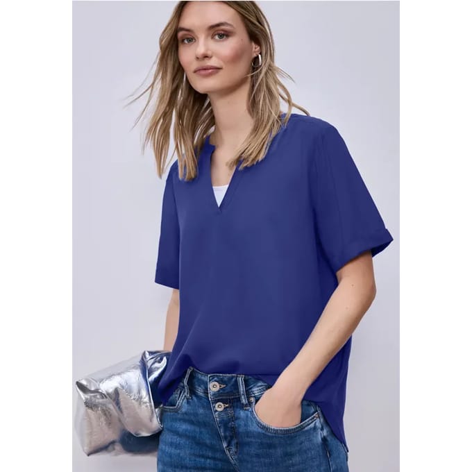 Blouse met gespleten hals en omslag