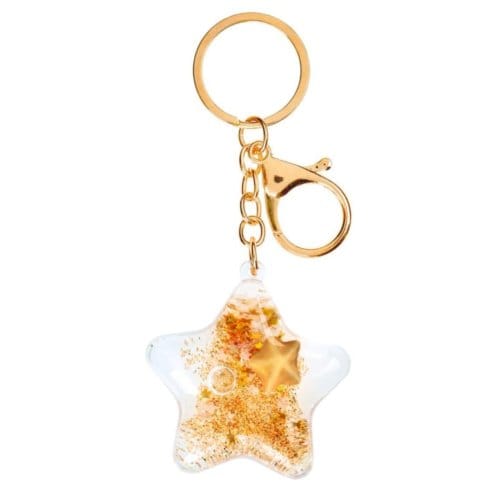 Kerst sleutelhanger ster glitter assorti