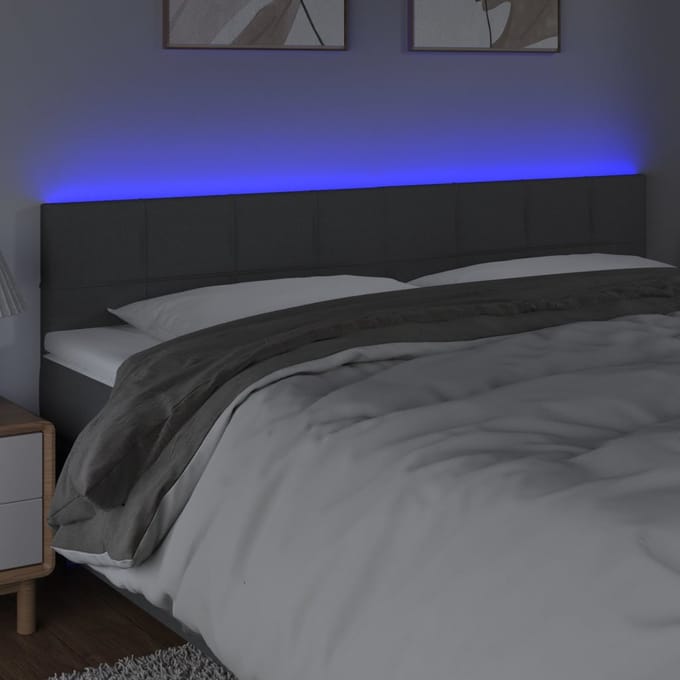 vidaXL - Hoofdbord - LED - 200x5x78/88 - cm - stof - donkergrijs