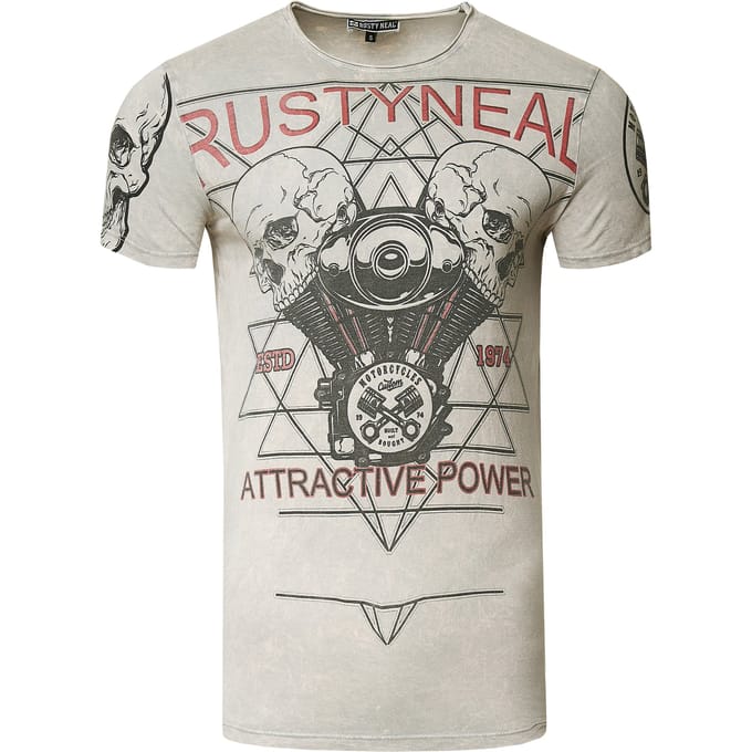 Rocker T-shirt licht gewassen met schedelprint
